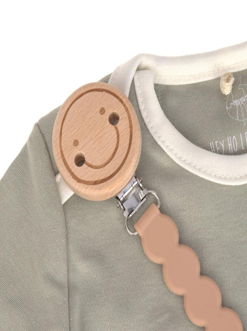 Attache tétine en bois et perles en silicone Happy Rascals Rose Rose - Kiabi