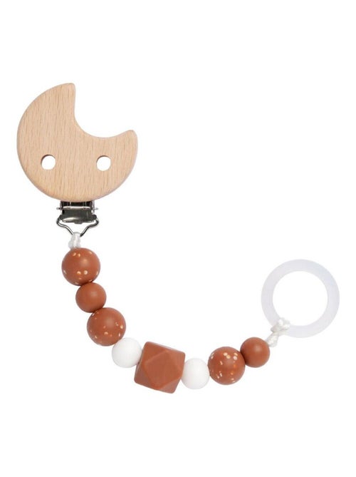 Attache tétine en bois et perles en silicone Lune - Kiabi