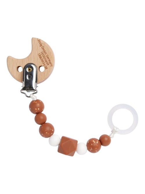 Attache tétine en bois et perles en silicone Lune - Kiabi