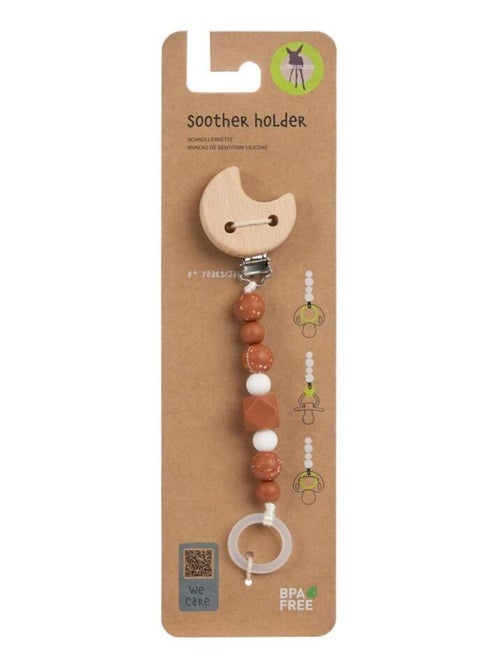 Attache tétine en bois et perles en silicone Lune - Kiabi