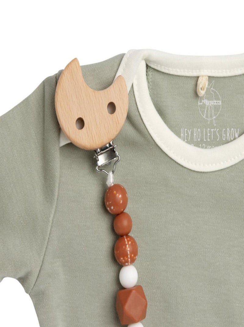 Attache tétine en bois et perles en silicone Lune Rouge - Kiabi