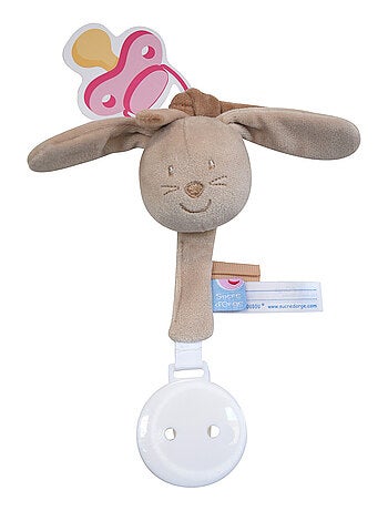 ATTACHE TETINE LAPIN VELOURS DOUX BEIGE