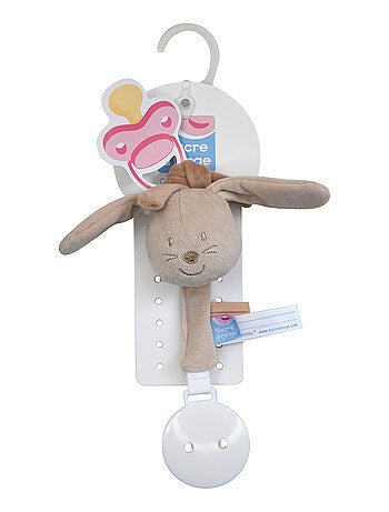 ATTACHE TETINE LAPIN VELOURS DOUX BEIGE