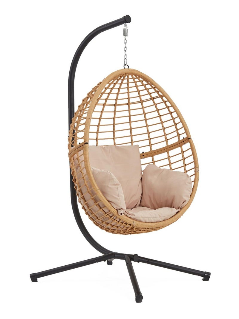 AUROA - Fauteuil suspendu effet rotin beige et noir Beige/Noir - Kiabi