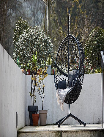 AUROA - fauteuil suspendu effet rotin noir