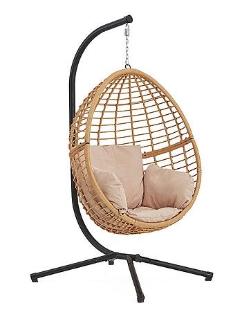 Auroa fauteuil suspendu en résine tressée beige et noir