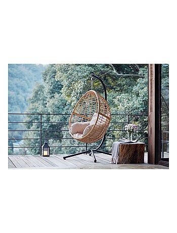 Auroa fauteuil suspendu en résine tressée beige et noir