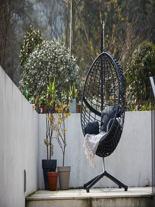 AUROA Fauteuil suspendu en résine tressée noir - Kiabi