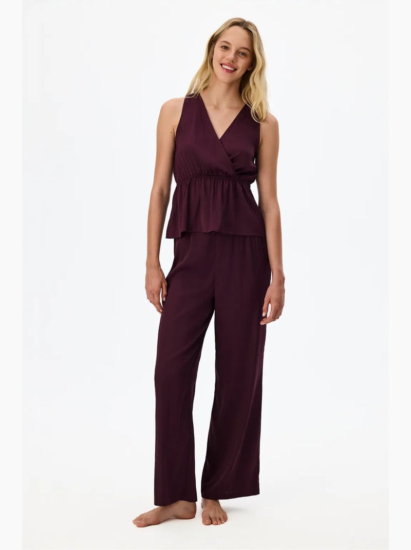 Aurora pantalon de pyjama satiné fleuri penti Rouge bordeaux - Kiabi