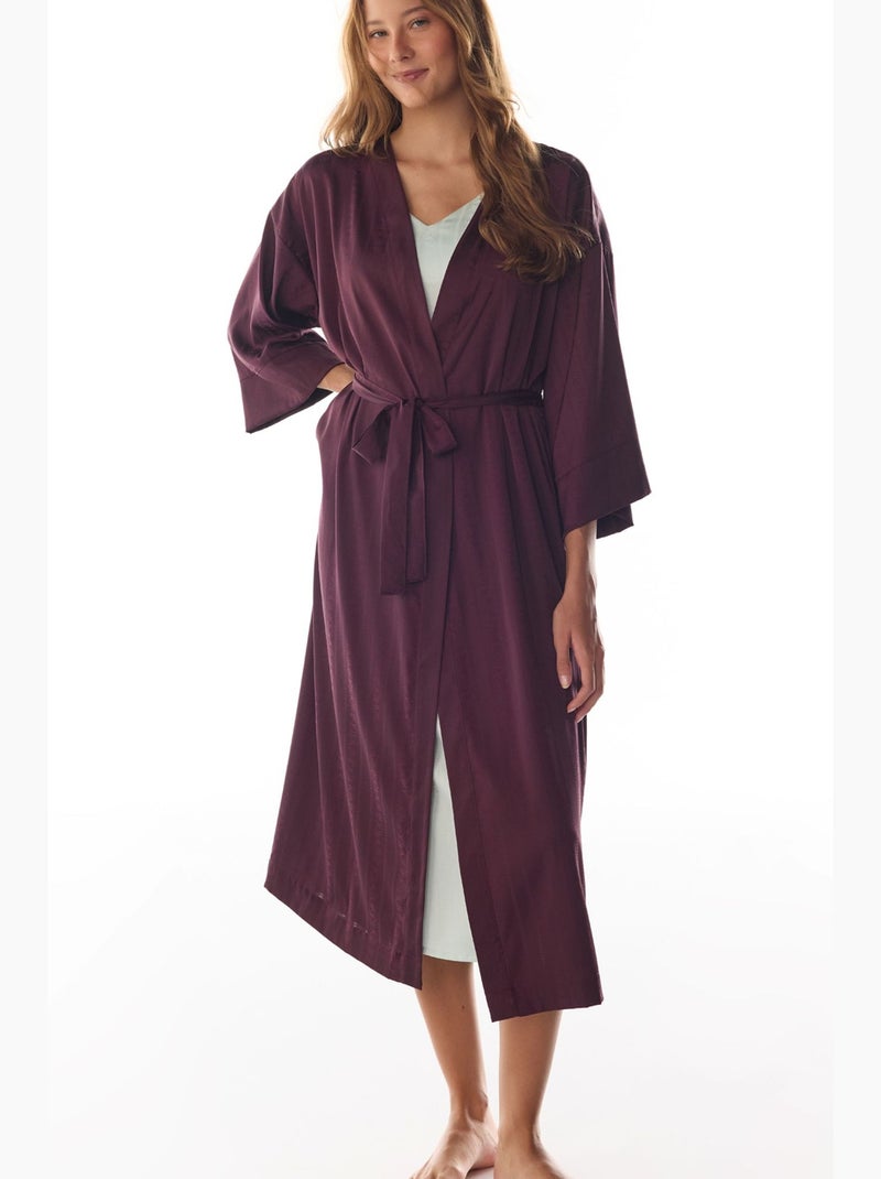 Aurora peignoir en satin à manches fleuries penti Rouge bordeaux - Kiabi