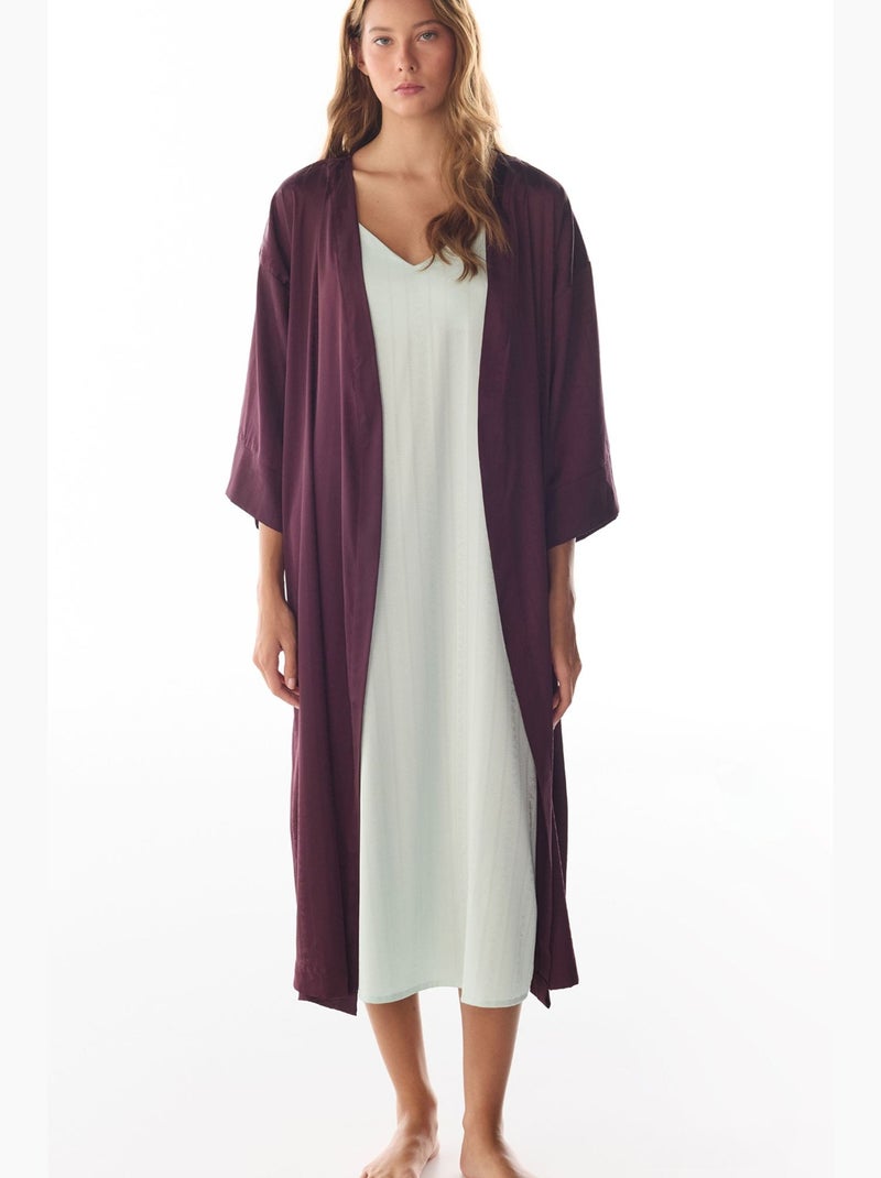 Aurora peignoir en satin à manches fleuries penti Rouge bordeaux - Kiabi