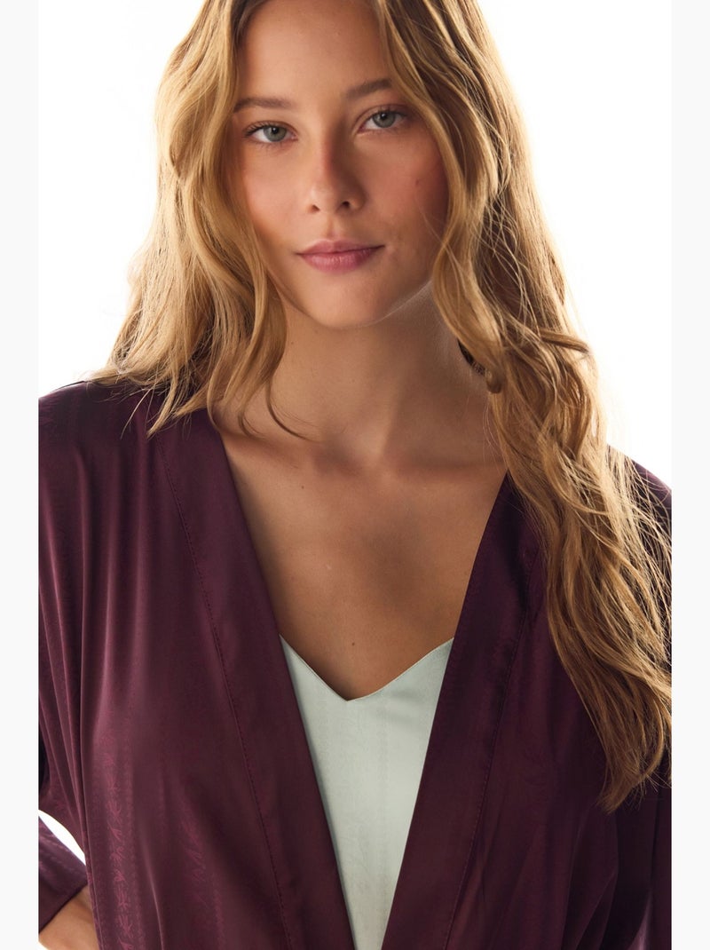 Aurora peignoir en satin à manches fleuries penti Rouge bordeaux - Kiabi