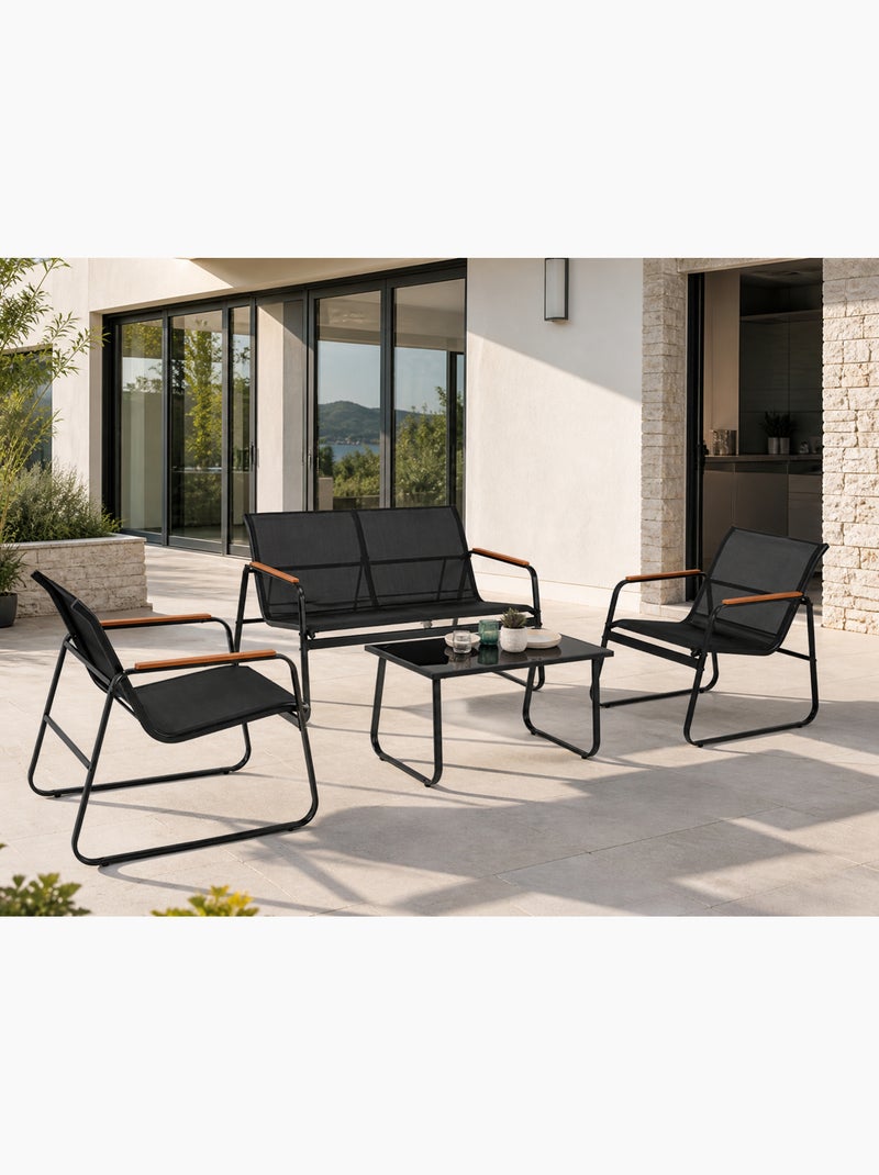 AURORA Salon de jardin 4 places en toile de polyester noir Noir - Kiabi