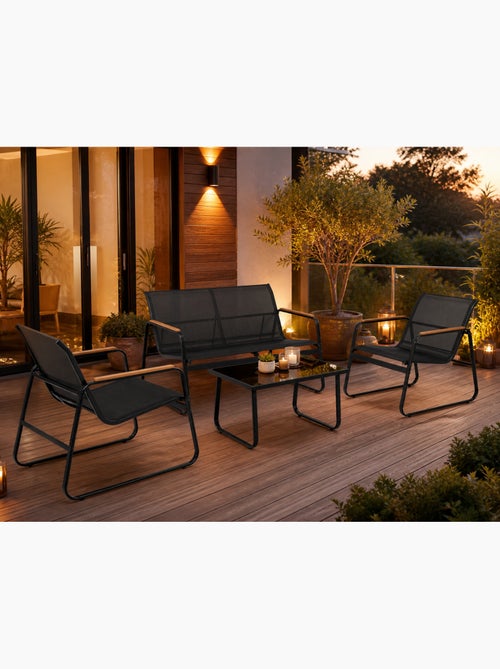 AURORA Salon de jardin 4 places en toile de polyester noir - Kiabi AURORA Salon de jardin 4 places en toile de polyester noir - Kiabi