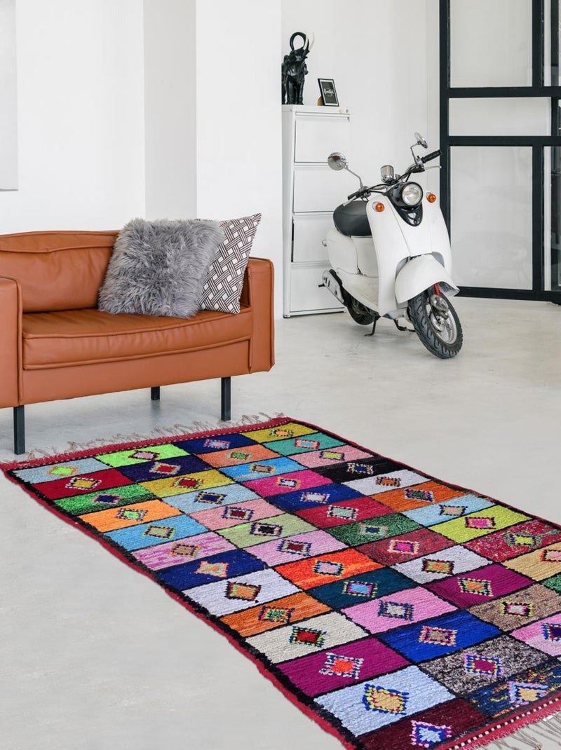 Authentique tapis berbère fait à la main en coton BOUCHAROUETTE AC Multicolore - Kiabi