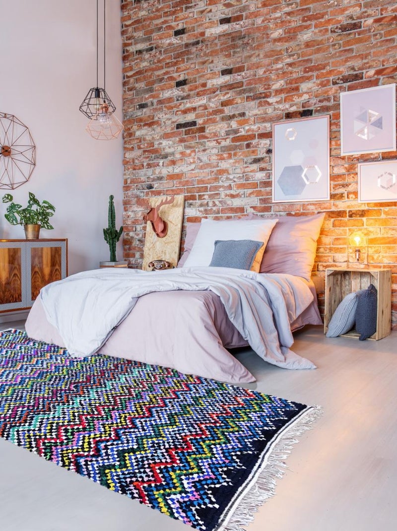Authentique tapis berbère fait à la main en coton BOUCHAROUETTE AH Multicolore - Kiabi