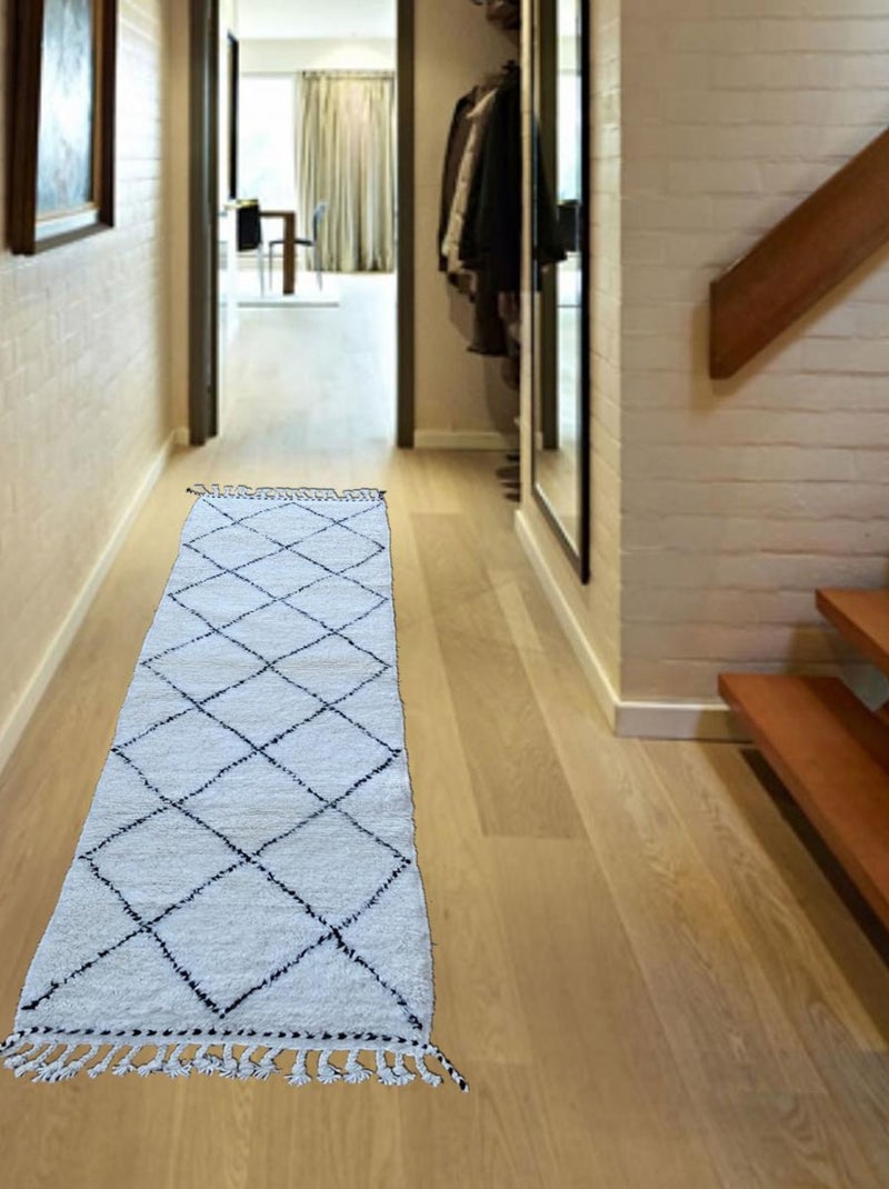 Authentique tapis berbère fait à la main en laine BENI OUARAIN AC Ecru - Kiabi