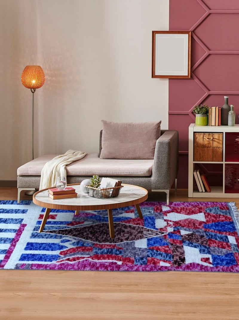 Authentique tapis berbère fait à la main en laine motif ethnic AZILAL 19 Blanc - Kiabi