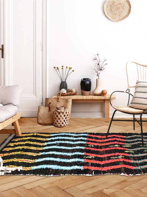 Authentique tapis berbère fait main en tissu recyclé BOUCHAROUETTE 55 - Kiabi