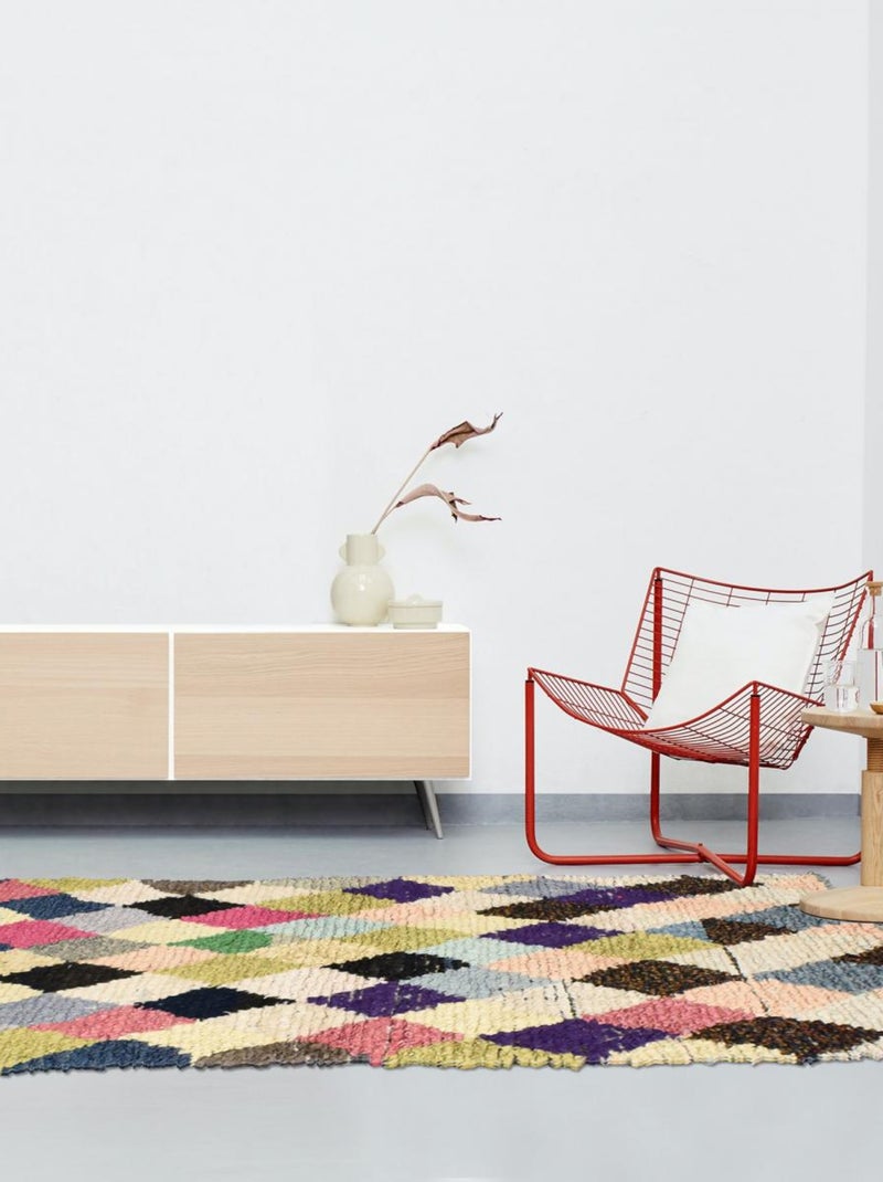 Authentique tapis berbère fait main en tissu recyclé BOUCHAROUETTE 61 Multicolore - Kiabi