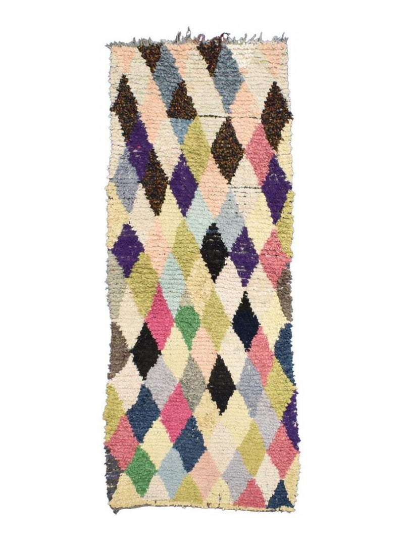 Authentique tapis berbère fait main en tissu recyclé BOUCHAROUETTE 61 Multicolore - Kiabi
