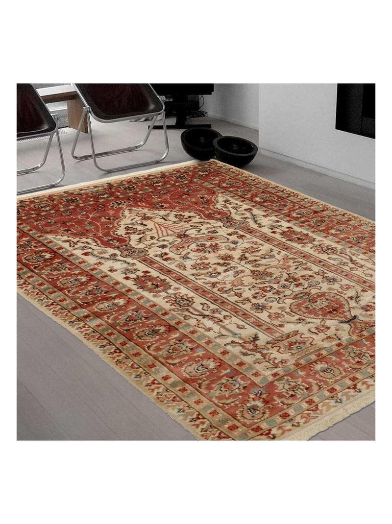 Authentique tapis d'Orient fait main en soie JIHANGIR 42 Beige - Kiabi