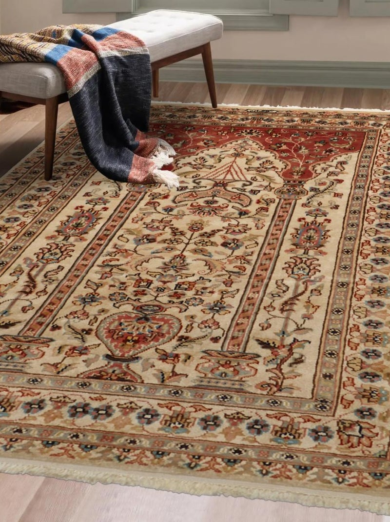 Authentique tapis d'Orient fait main en soie JIHANGIR 55 Beige - Kiabi
