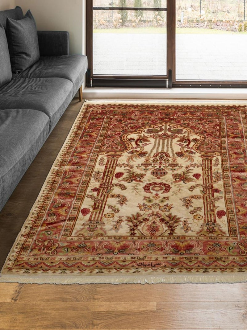 Authentique tapis d'Orient fait main en soie JIHANGIR 66 Beige - Kiabi