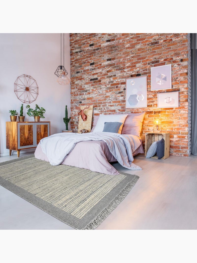 Authentique tapis noué à la main en laine LOUNALI Gris - Kiabi