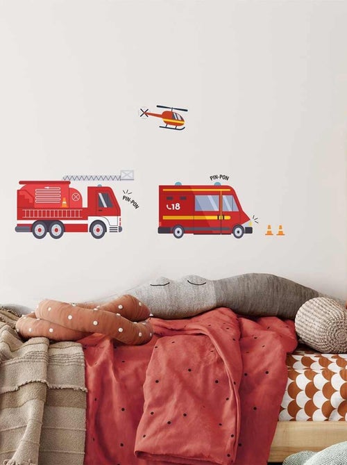 Autocollant mural camion de pompier - Kiabi