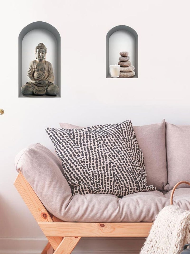 Autocollant Mural niche trompe l'oeil avec bouddha Gris - Kiabi