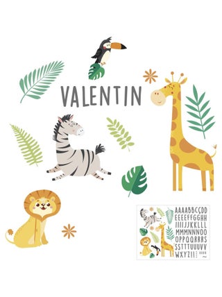 Autocollant mural pour enfants avec prénom savane