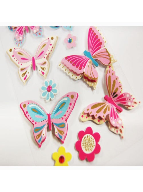 Autocollants en relief à dorures - Papillons roses - Global Gift - Kiabi