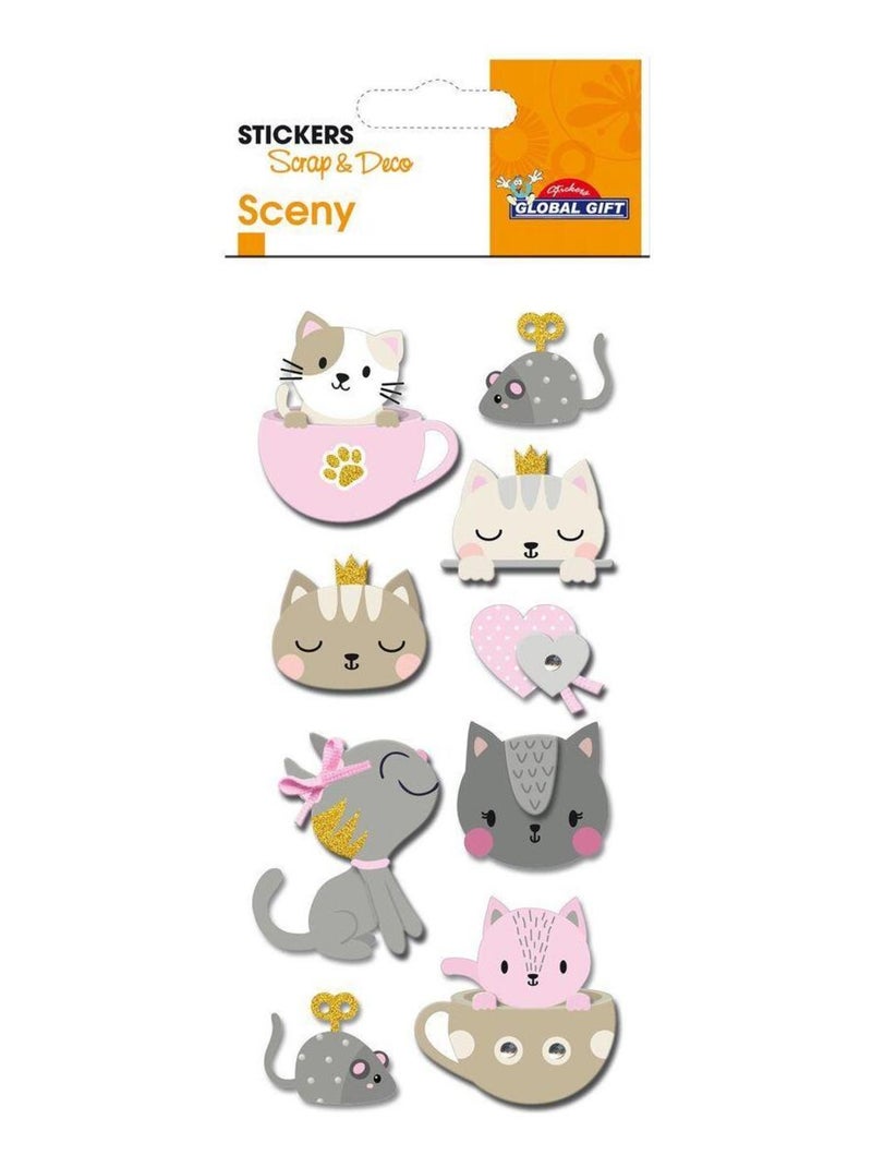 Autocollants en relief à paillettes - Chatons et - Global Gift Multicolore - Kiabi