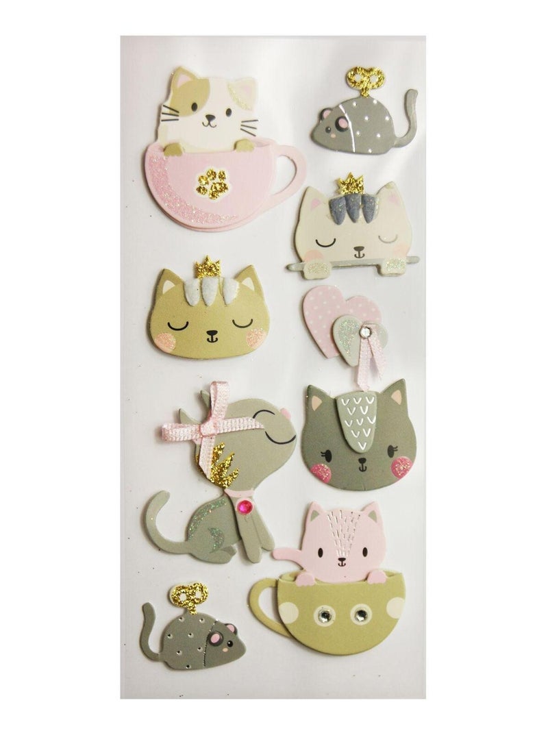 Autocollants en relief à paillettes - Chatons et - Global Gift Multicolore - Kiabi