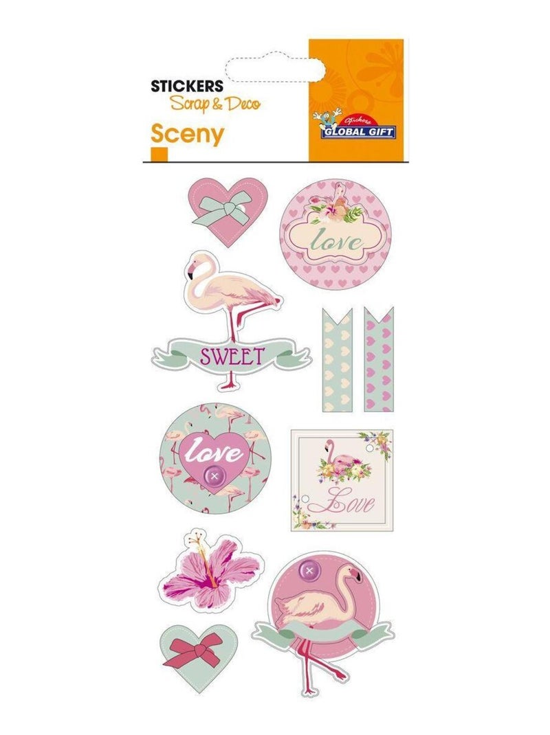 Autocollants en relief à paillettes - Flamant rose - Global Gift Multicolore - Kiabi