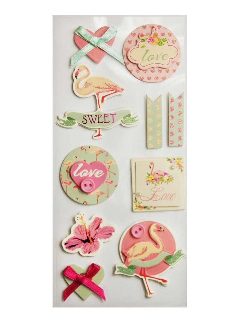 Autocollants en relief à paillettes - Flamant rose - Global Gift Multicolore - Kiabi