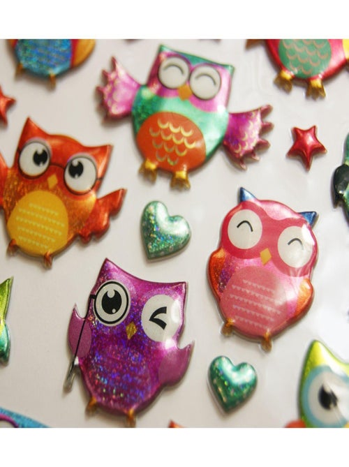 Autocollants réutilisables - Relief 3D - Chouettes - Global Gift - Kiabi