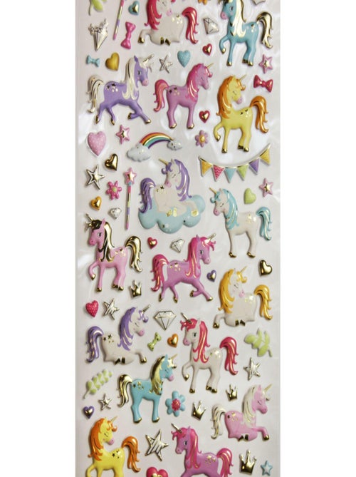 Autocollants réutilisables - Relief 3D - Licornes - Global Gift - Kiabi