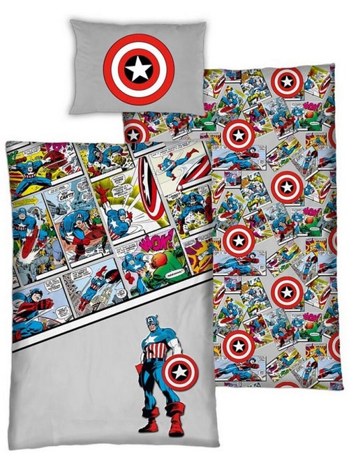 Avengers - Parure de Lit Enfant Coton Captain America - Housse de couette 140x200 Taie 65x65 cm - Kiabi
