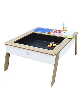 AXI Linda Table sable et eau avec Cuisine et evier Marron Blanc Parasol Bleu Blanc