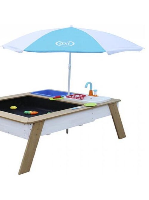 AXI Linda Table sable et eau avec Cuisine et evier Marron Blanc Parasol Bleu Blanc - Kiabi