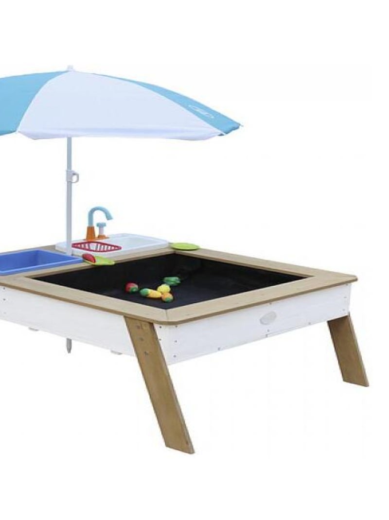 AXI Linda Table sable et eau avec Cuisine et evier Marron Blanc Parasol Bleu Blanc Blanc - Kiabi
