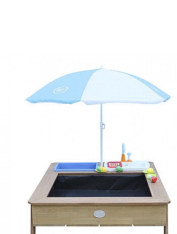 AXI Linda Table sable et eau avec Cuisine et evier Marron Parasol Bleu Blanc