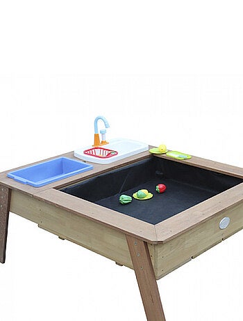 AXI Linda Table sable et eau avec Cuisine et evier Marron Parasol Bleu Blanc