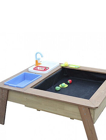 AXI Linda Table sable et eau avec Cuisine et evier Marron Parasol Bleu Blanc