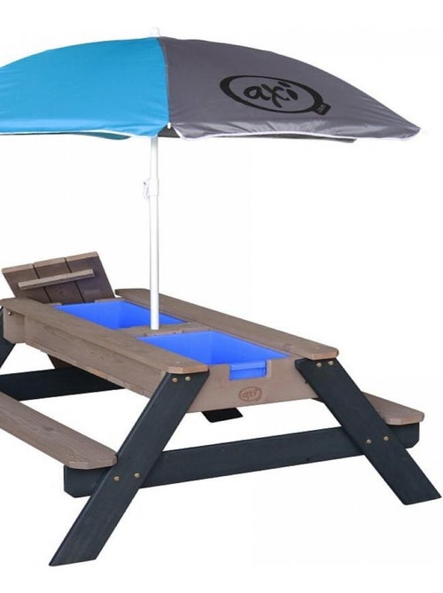 Axi Table Sable Et Eau Nick Anthracite Avec Parasol Bleu Gris 90x80x56cm - Kiabi