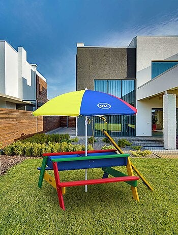 AXI Table sable et eau NICK Arc en ciel avec parasol Arc en ciel 90x80x56cm