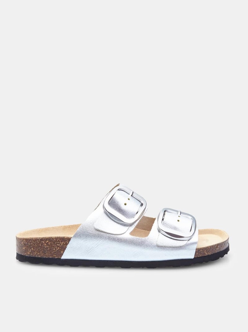 Babouche  en cuir Bata Argent - Kiabi