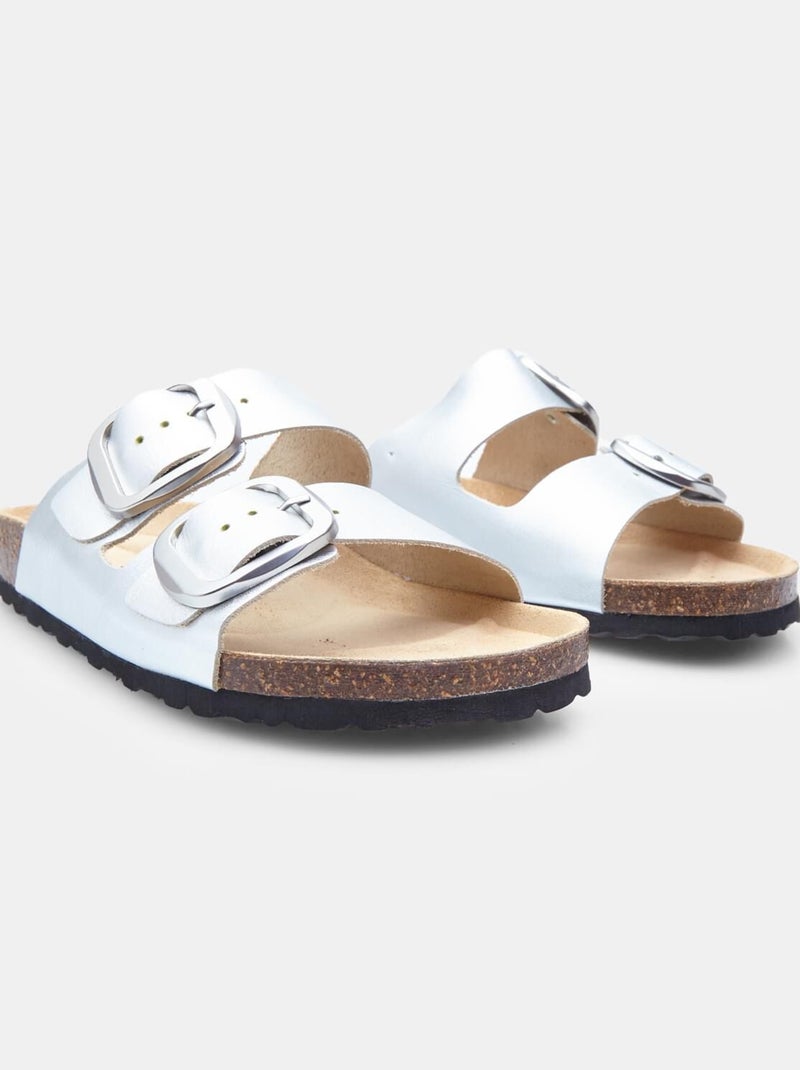 Babouche  en cuir Bata Argent - Kiabi
